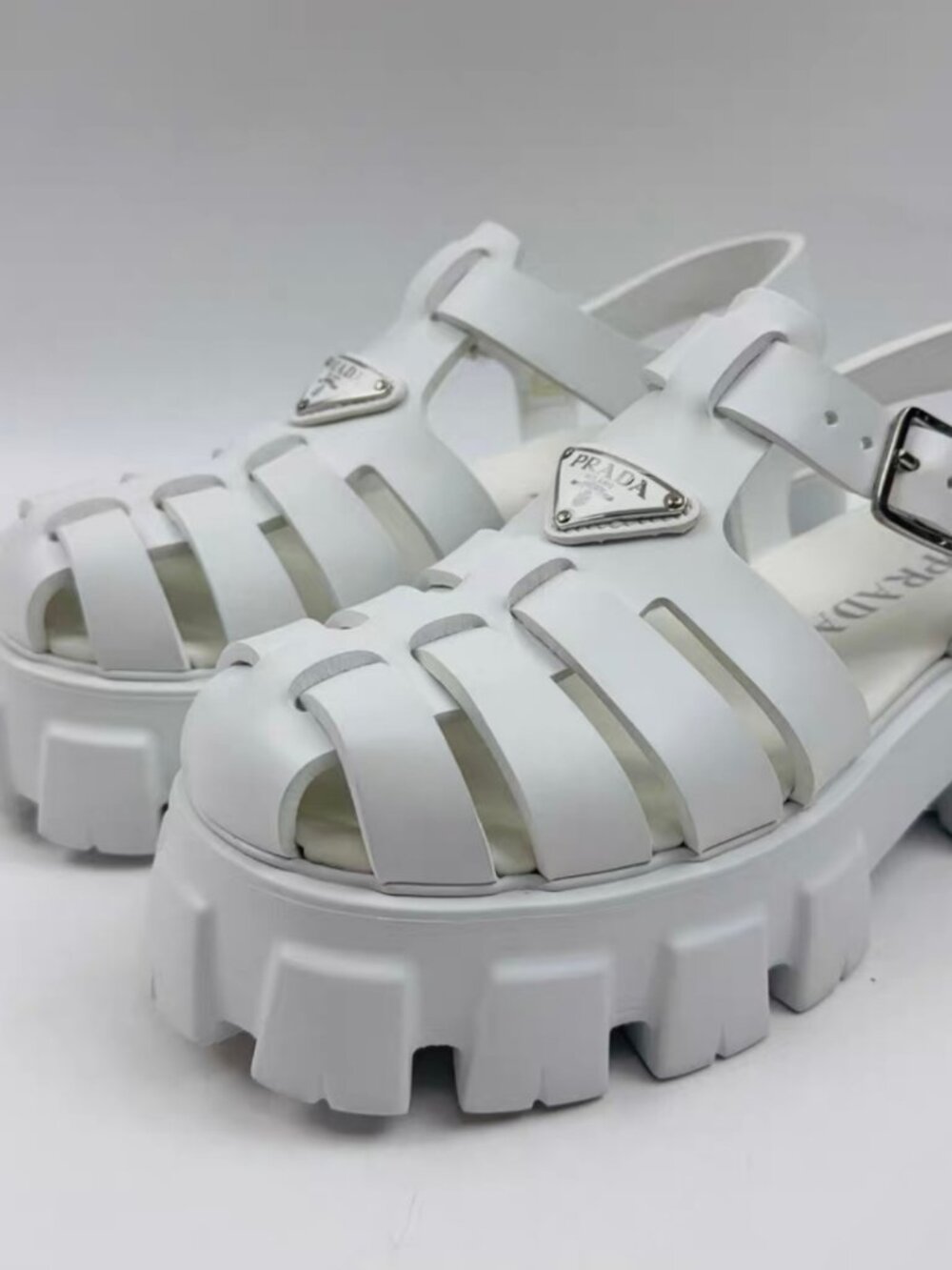 Prada White Monolith Chunky Platform Fisherman Sandals